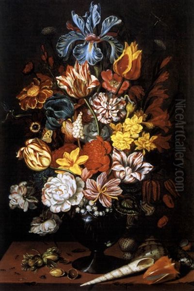 Blumenstrauss In Einer Glasvase Und Muscheln Oil Painting by Ambrosius Bosschaert the Younger