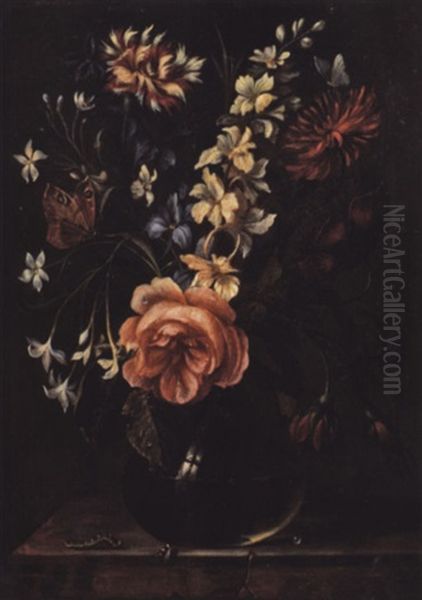 Blumenstuck In Kugeliger Glasvase Oil Painting by Ambrosius Bosschaert the Younger