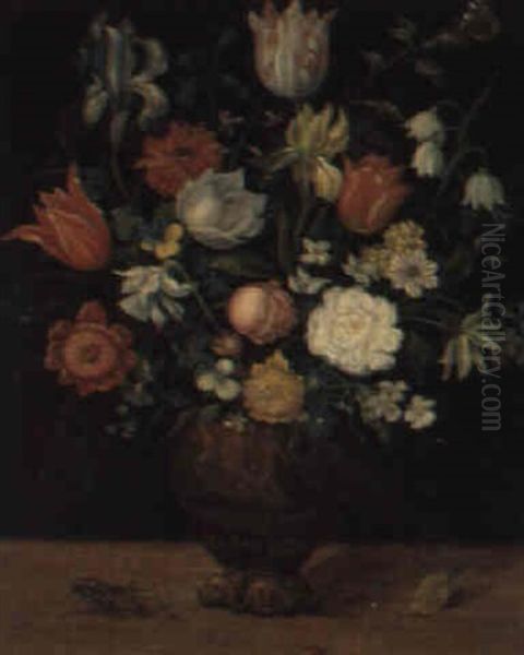 Blumenstraus In Einer Skulptierten Tonvase Oil Painting by Ambrosius Bosschaert the Younger