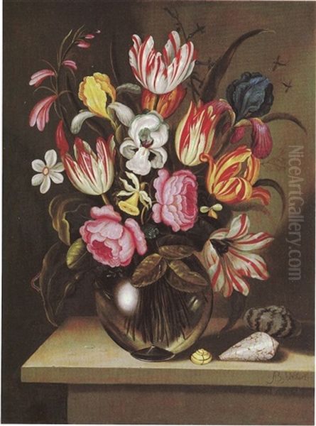 Vase De Fleurs Sur Un Entablement Oil Painting by Abraham Bosschaert