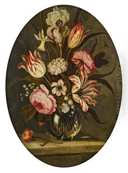 Blumenstuck Mit Fruhjahrsblumen In Einer Glasvase Oil Painting by Abraham Bosschaert