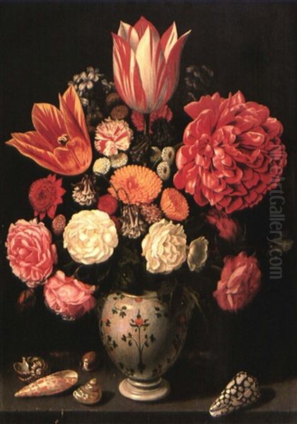 Vase De Fleurs Et Coquillages Sur Un Entablement Oil Painting by Abraham Bosschaert