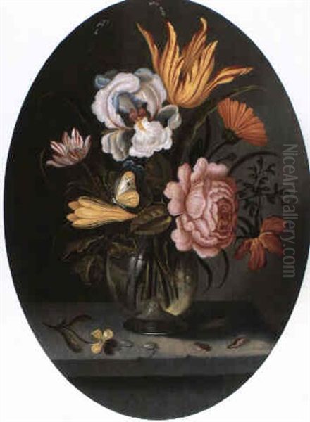 Ein Blumenstrauss Mit Tulpe, Iris Und Rose Ine Einer        Glasvase Oil Painting by Abraham Bosschaert