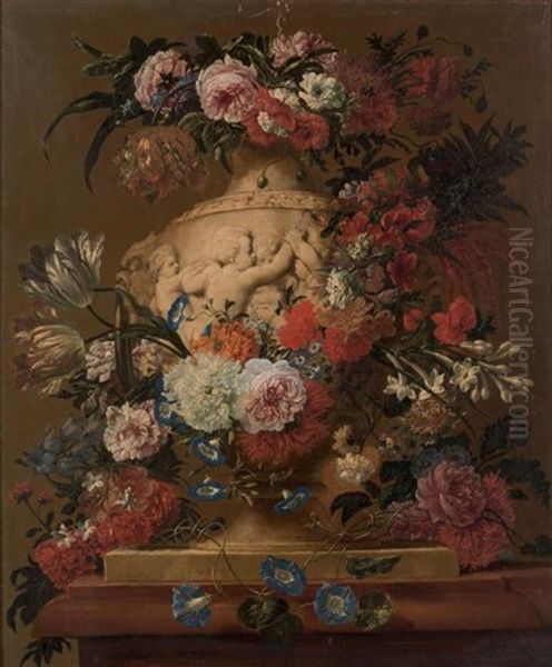 Nature Morte Aux Fleurs Et Vase Orne De Putti Oil Painting by Jan-Baptiste Bosschaert