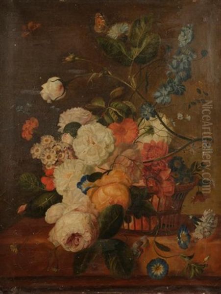 Bouquet Sur Un Entablement Avec Une Fontaine Oil Painting by Jan-Baptiste Bosschaert