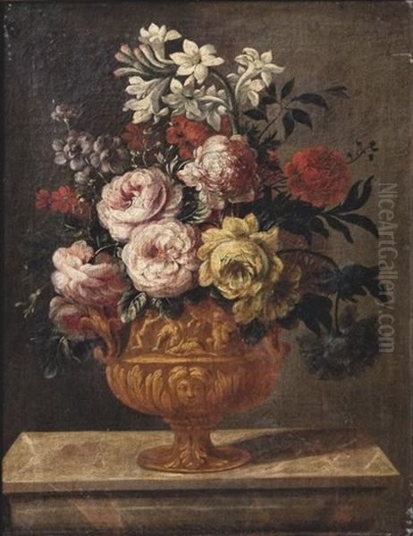 Bouquet De Fleurs Dans Un Vase Sur Un Entablement De Marbre Oil Painting by Jan-Baptiste Bosschaert