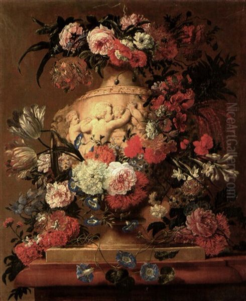 Bouquet De Fleurs (2 Works; Pair) Oil Painting by Jan-Baptiste Bosschaert