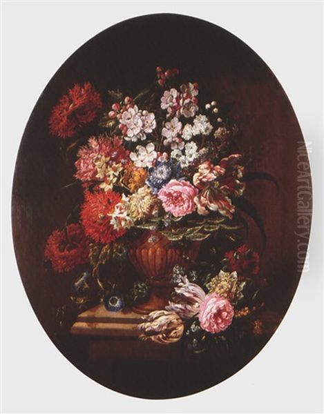 Blumenstillleben (+ Blumenstillleben Mit Papagei; Pair) Oil Painting by Jan-Baptiste Bosschaert