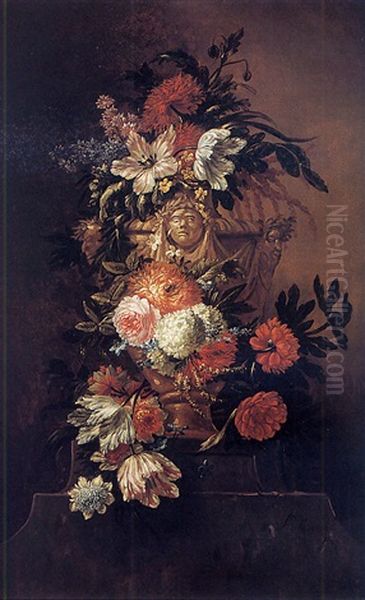 Nature Morte A La Guirlande De Fleurs Decorant Une Urne Sculptee Oil Painting by Jan-Baptiste Bosschaert