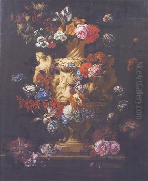 Urne De Fleurs Sur Un Entablement Oil Painting by Jan-Baptiste Bosschaert