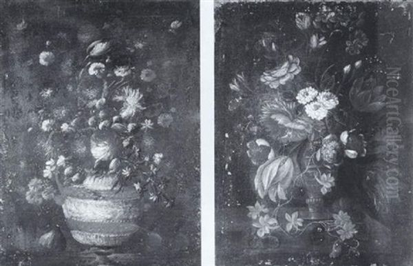 Still Life Of Tulips, Roses And Other Flowers In A Sculpted Vase Oil Painting by Jan-Baptiste Bosschaert