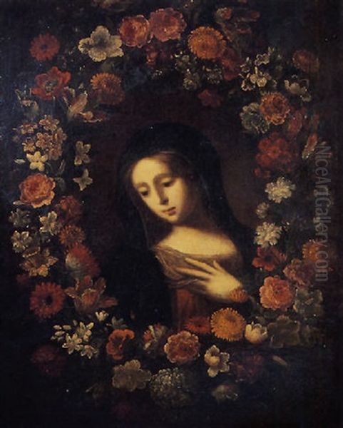 Vierge Dans Une Guirlande De Fleurs Oil Painting by Jan-Baptiste Bosschaert