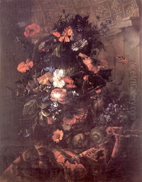 Vase De Fleurs Sur Un Tapis Oil Painting by Jan-Baptiste Bosschaert