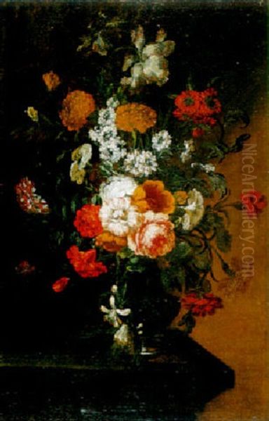 Bouquet De Fleurs Sur Un Entablement Oil Painting by Jan-Baptiste Bosschaert