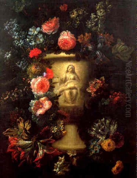 Fleurs Dans Un Vase Sculpte Oil Painting by Jan-Baptiste Bosschaert