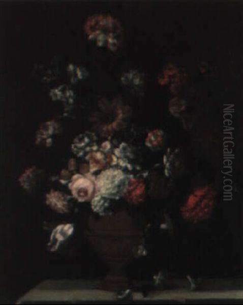 Bouquet Compose De Pivoines, Oeillets, Roses, Tulipes... Sur Un Entablement Oil Painting by Jan-Baptiste Bosschaert