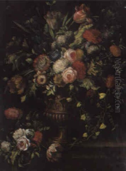 Blumenstraus Von Rosen, Tulpen Und Schneeballen In Vase Oil Painting by Jan-Baptiste Bosschaert