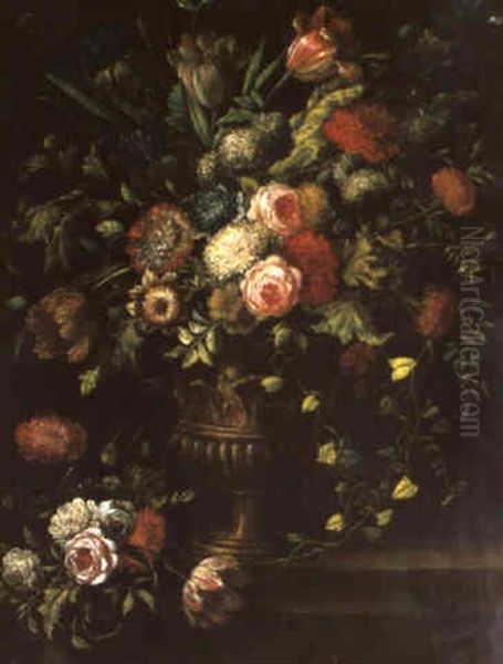 Ein Straus Von Rosen, Tulpen, Schneeballen Und Anderen Blumen Oil Painting by Jan-Baptiste Bosschaert