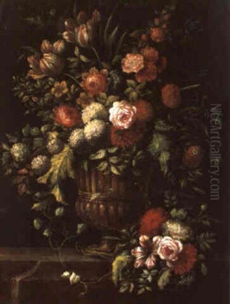 Ein Straus Von Rosen, Tulpen, Schneeballen Und Anderen Blumen Oil Painting by Jan-Baptiste Bosschaert