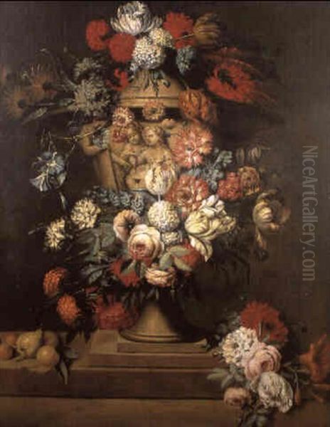 Fleurs Dans Une Urne Sculptee Oil Painting by Jan-Baptiste Bosschaert