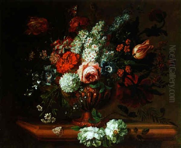 Grosser Dekorativer Blumenstrauss Mit Rosen, Schneeball,    Pfingstrose, Anemonen, Sommer-aster, Obstbluten... Oil Painting by Jan-Baptiste Bosschaert