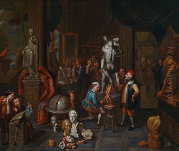 Besucher Im Atelier Des Bildhauers Oil Painting by Balthasar Van Den Bossche