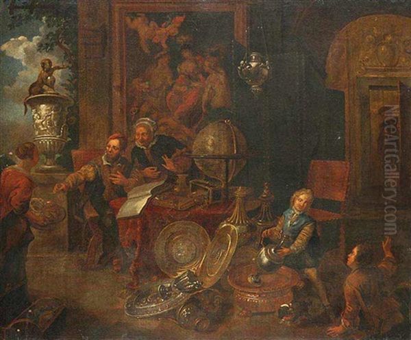 An Art Shop Oil Painting by Balthasar Van Den Bossche