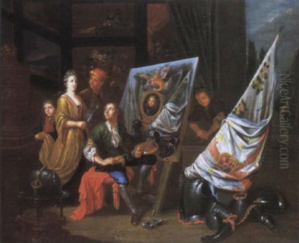 An Artist's Studio Oil Painting by Balthasar Van Den Bossche