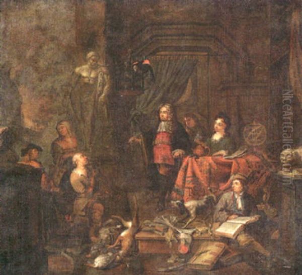 A Peasant Offering A Boar's Head As A Tithe To His Landlord, A Garden Beyond Oil Painting by Balthasar Van Den Bossche