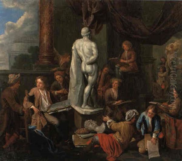 Junge Kunstler Beim Zeichnen In Einer Akademie Oil Painting by Balthasar Van Den Bossche