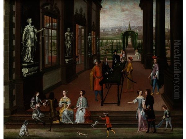 Hofische Gesellschaft Beim Billardspiel In Der Loggia Eines Barocken Schlosses Oil Painting by Abraham Bosse