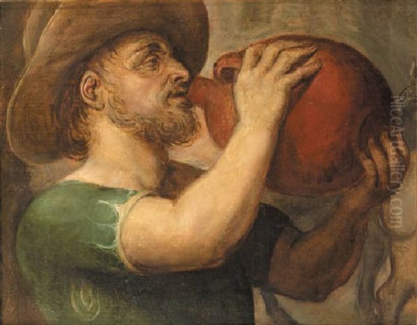 A Man In A Hat With A Jug Oil Painting by Ernst-Gotthilf Bosse