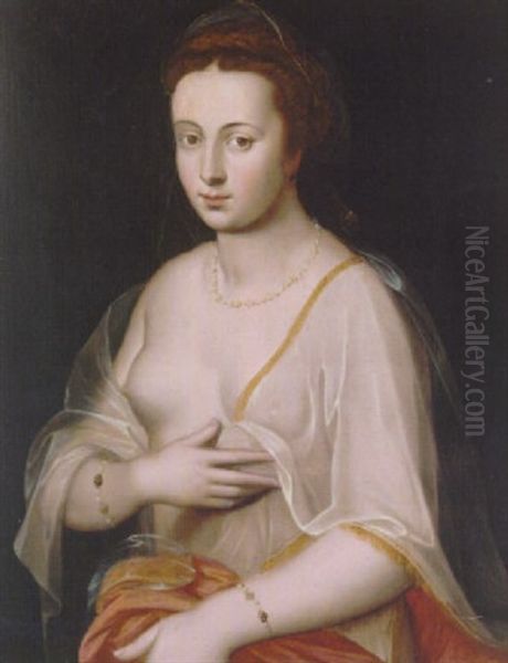 Portrait Of A Lady Wearing A Pearl Necklace, Bracelets And A Gossamer Wrap Oil Painting by Ernst-Gotthilf Bosse