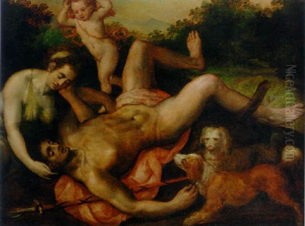 Venus And Adonis Oil Painting by Ernst-Gotthilf Bosse