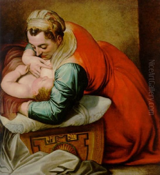 Moses Being Nursed By His Mother Oil Painting by Ernst-Gotthilf Bosse