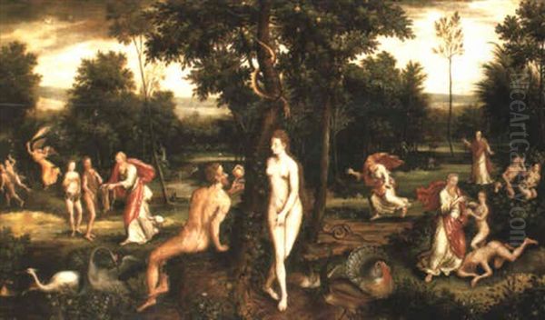 The Story Of Adam And Eve With The Temptation In The Foreground Oil Painting by Ernst-Gotthilf Bosse