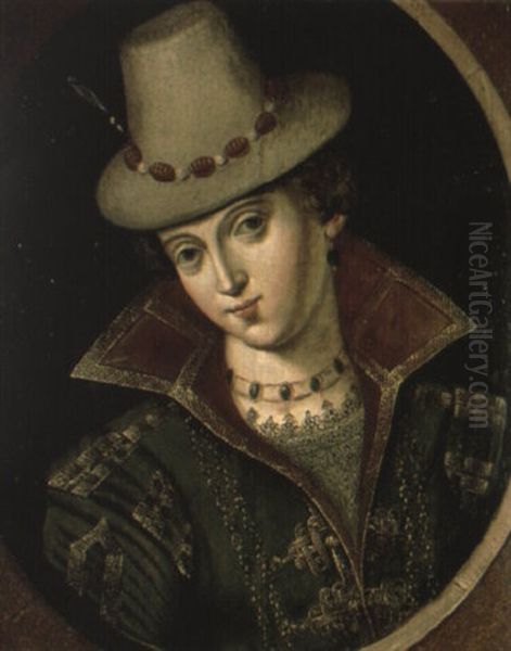 Portrait Of A Lady, Quarter-length, Wearing A Hat And Embroidered Jacket Oil Painting by Ernst-Gotthilf Bosse