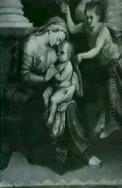 The Virgin And Child With An Angel Oil Painting by Ernst-Gotthilf Bosse