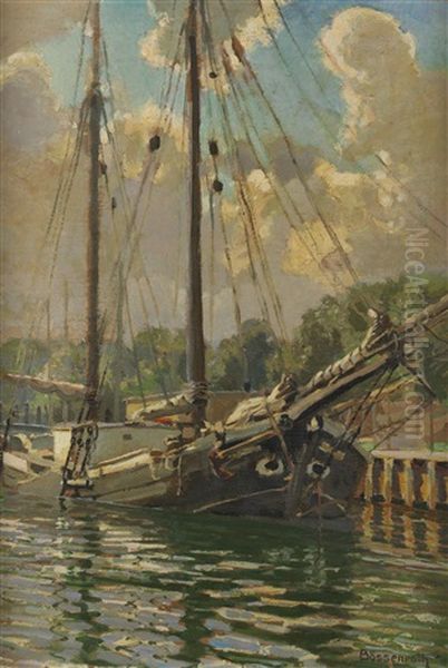 Ewer Im Hafen Von Eckernforde Oil Painting by Karl Boessenroth