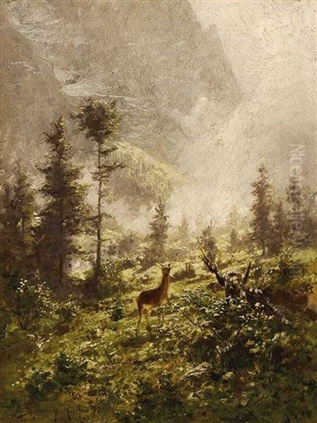 Reh In Herbstlicher Gebirgslandschaft Oil Painting by Karl Boessenroth