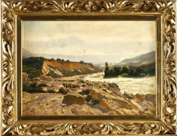 Tiroler Landschaft Mit Figurenstaffage Oil Painting by Karl Boessenroth