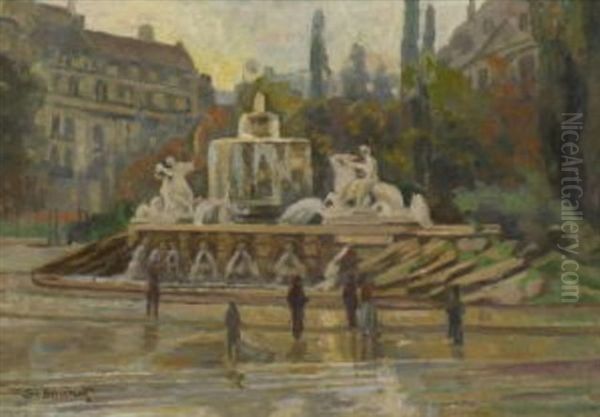 Der Wittelsbacher Brunnen In Munchen Oil Painting by Karl Boessenroth