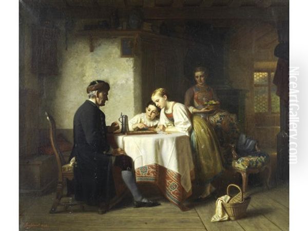 A Game Of Draughts Oil Painting by Johann Caspar Bosshardt