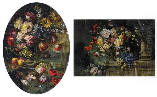 Composizione Floreale (2 Works) Oil Painting by Francesco Bosso