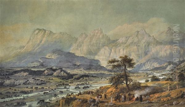 View Of The Caucasus With The Terek River Oil Painting by Carlo Bossoli