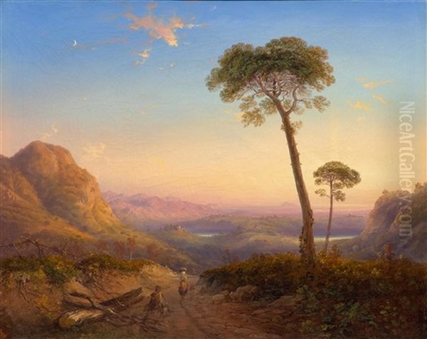 Broad Landscape In The Alban Hills Near Rome In The Early Hours Oil Painting by Carlo Bossoli