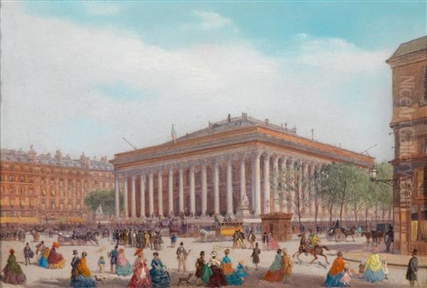 Blick Auf Den Place De La Bourse, Paris Oil Painting by Carlo Bossoli