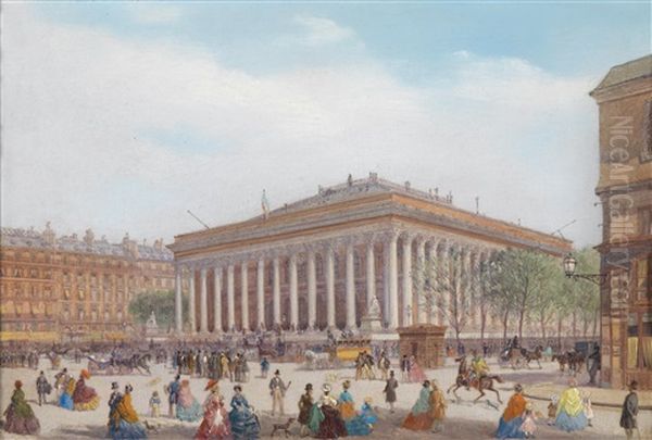 Blick Auf Den Place De La Bourse, Paris Oil Painting by Carlo Bossoli