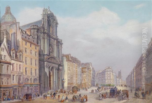 Blick Auf Die Rue Saint Antoine, Paris Oil Painting by Carlo Bossoli