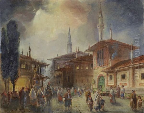 Piazza Oil Painting by Carlo Bossoli